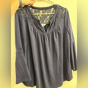 Crown & Ivy Gray Embellished Blouse with 3/4 Sleeves